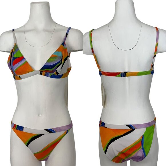 Mara Hoffman Astrid Top Lenni Bottom Two Piece Bikini L White Multi Swimsuit - Picture 1 of 12